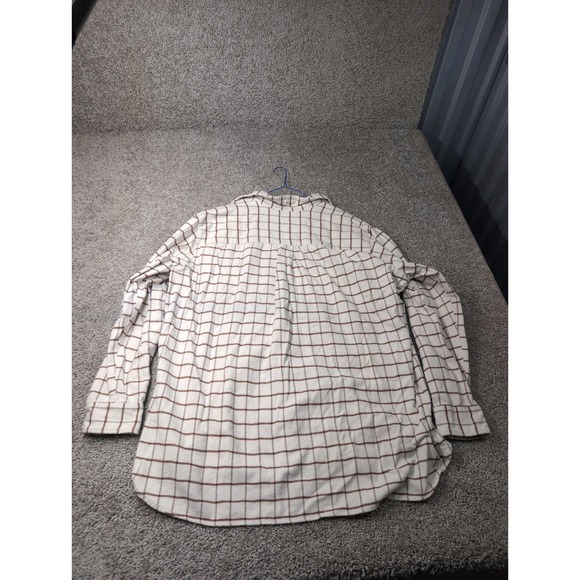 Frank & Eileen Joely Windowpane Plaid Button Up Shirt Cream Brown Womens Large - Picture 10 of 10
